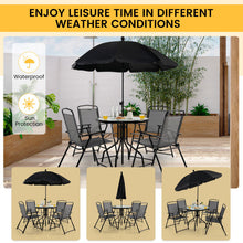 Load image into Gallery viewer, 6 Pieces Patio Dining Set Folding Chairs Glass Table Tilt Umbrella for Garden-Black