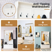 Load image into Gallery viewer, 3-in-1 Entryway Hall Tree Coat Rack Shoe Bench with Hooks and Bottom Storage-White