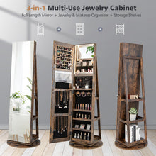 Load image into Gallery viewer, 360° Rotating Mirrored Jewelry Cabinet Armoire 3 Color LED Modes Lockable-Brown