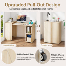 Load image into Gallery viewer, Extendable Computer Desk for Small Space with Mobile Shelves-Natural