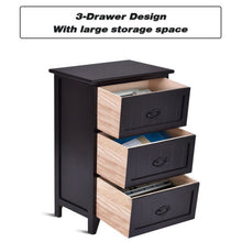 Load image into Gallery viewer, 3 Drawers End Storage Wood Side Nightstand-Black