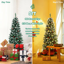 Load image into Gallery viewer, Pre-lit Artificial Pencil Christmas Tree with Pine Cones and Red Berries-5 ft
