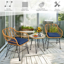 Load image into Gallery viewer, 3 Pieces Rattan Furniture Set with Cushioned Chair Table-Navy