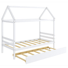 Load image into Gallery viewer, Twin House Bed Frame with Trundle Roof Wooden Platform Mattress Foundation-White