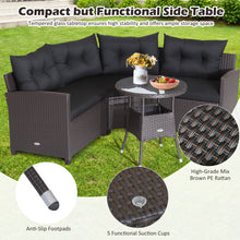Load image into Gallery viewer, 4 Pieces Patio Rattan Furniture Set Cushioned Sofa Glass Table-Black