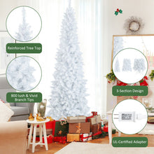 Load image into Gallery viewer, 7 Feet Pre-Lit Hinged Pencil Christmas Tree White with 300 LED Lights and 8 Flash Modes