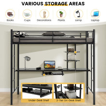 Load image into Gallery viewer, Twin Size Loft Bunk Bed with Desk Storage Shelf and Full Length Ladders-Black