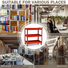 Load image into Gallery viewer, 3-Tier Utility Cart Metal Mental Storage Service Trolley-Red