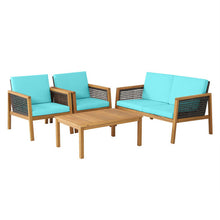 Load image into Gallery viewer, 4 Pieces Patio Rattan Furniture Set with Removable Cushions-Turquoise