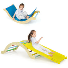 Load image into Gallery viewer, 3-in-1 Kids Climber Set Wooden Arch Triangle Rocker with Ramp and Mat