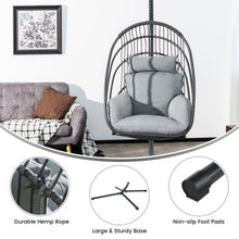 Load image into Gallery viewer, Hanging Folding Egg Chair with Stand Soft Cushion Pillow Swing Hammock-Gray