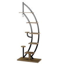 Load image into Gallery viewer, 6 Tier 9 Potted Metal Plant Stand Holder Display Shelf with Hook-Natural
