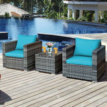 Load image into Gallery viewer, 3 Pieces Patio Rattan Furniture Bistro Sofa Set with Cushioned-Turquoise
