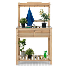 Load image into Gallery viewer, Outdoor Garden Potting Bench Table with Metal Top Open Shelf