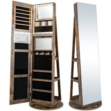 Load image into Gallery viewer, 360° Rotating Mirrored Jewelry Cabinet Armoire 3 Color LED Modes Lockable-Brown
