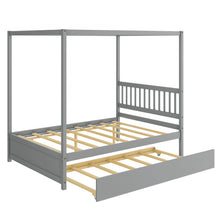 Load image into Gallery viewer, Full Size Canopy Bed with Trundle Wooden Platform Bed Frame Headboard-Gray
