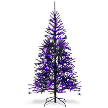 Load image into Gallery viewer, 6 Feet Pre-Lit Hinged Halloween Tree with 250 Purple LED Lights and 25 Ornaments