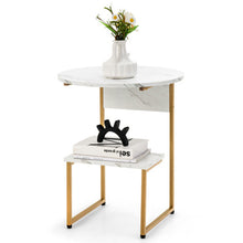Load image into Gallery viewer, 2-Tier Round End Beside Table with Metal Frame-White
