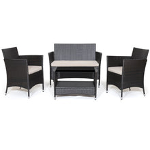 Load image into Gallery viewer, 4 Pieces Patio Conversation Set with Soft Cushions and Tempered Glass Tabletop