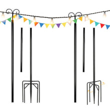 Load image into Gallery viewer, String Light Poles 2 Pack Outdoor Metal Poles with Top Arc Hook and 5-Prong Base-8 ft