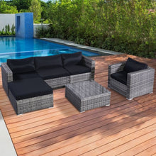 Load image into Gallery viewer, 6 pcs Gray Wicker Rattan Seat Cushioned Set