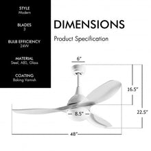 Load image into Gallery viewer, Modern 48" Ceiling Fan w/ Dimmable LED Light & Remote Control Reversible Blades