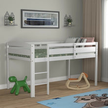 Load image into Gallery viewer, Wooden Twin Low Loft Bunk Bed with Guard Rail and Ladder-White