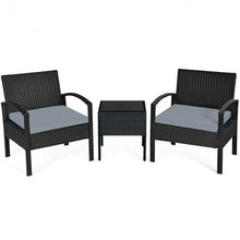 Load image into Gallery viewer, 3 Pieces Outdoor Rattan Patio Conversation Set with Seat Cushions-Gray