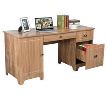 Load image into Gallery viewer, 59" Computer Desk with Drawers & Storage Cabinet-Coffee