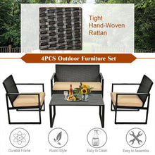 Load image into Gallery viewer, 4 Pcs Patio Rattan Furniture Set Cushioned Sofa Coffee Table Garden Deck