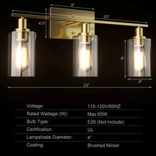Load image into Gallery viewer, 3-Light Modern Bathroom Wall Sconce with Clear Glass Shade-Golden