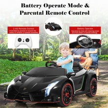 Load image into Gallery viewer, 12V 2-Seater Licensed Lamborghini Kids Ride On Car w/ RC & Swing Function-Black