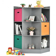 Load image into Gallery viewer, 3-Tier Kids Storage Shelf Corner Cabinet with 3 Baskets-Gray