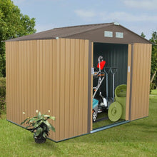 Load image into Gallery viewer, 9' x 6' Outdoor Storage Shed Tool House Sliding Door Steel-Khaki