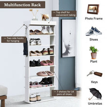 Load image into Gallery viewer, 7-Tier Vertical Design Wooden Shoe Storage Shelf with Hooks-White