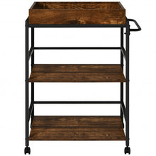 Load image into Gallery viewer, 3-Tier Kitchen Serving Bar Cart with Lockable Casters and Handle Rack for Home Pub-Rustic Brown