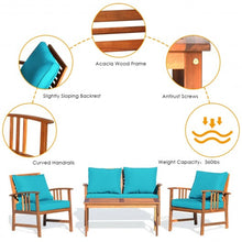 Load image into Gallery viewer, 4 Pcs Wooden Patio Furniture Set Table Sofa Chair Cushioned Garden