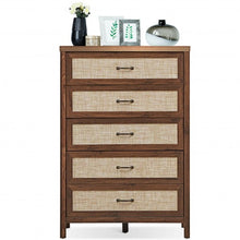 Load image into Gallery viewer, Dresser Rustic Storage Freestanding Wooden Cabinet with 5 Rattan Drawers-Walnut
