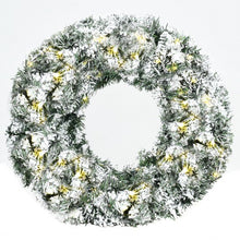 Load image into Gallery viewer, 24" Artificial Snow Flocked Christmas Pine Wreath with LED Lights