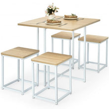 Load image into Gallery viewer, 5 Pcs Metal Frame Dining Set with Compact Dining Table and 4 Stools -Natural
