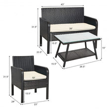 Load image into Gallery viewer, 4Pcs Patio Rattan Wicker Furniture Set Conversation Sofa Bench Cushion-White