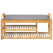 Load image into Gallery viewer, 3-Tier Bamboo Shoe Rack Bench with Cushion-Natural