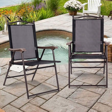 Load image into Gallery viewer, Set of 2 Patio Folding Sling Back Camping Deck Chairs-Coffee