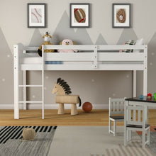 Load image into Gallery viewer, Wooden Twin Low Loft Bunk Bed with Guard Rail and Ladder-White