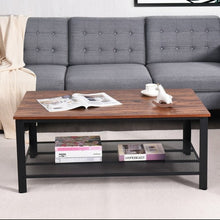 Load image into Gallery viewer, Metal Frame Wood Coffee Table Console Table with Storage Shelf-Brown
