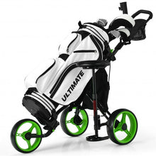 Load image into Gallery viewer, 3 Wheels Folding Golf Push Cart with Seat Scoreboard and Adjustable Handle-Green