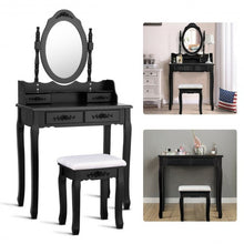 Load image into Gallery viewer, Vanity Table Set with Oval Mirror and 4 Drawers-Black