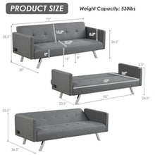 Load image into Gallery viewer, Convertible Futon Sofa Bed Folding Recliner with USB Ports and Power Strip-Gray