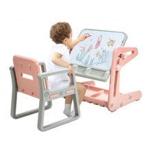 Load image into Gallery viewer, 2 in 1 Kids Easel Table and Chair Set with Adjustable Art Painting Board-Pink