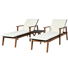 Load image into Gallery viewer, 3Pcs Protable Patio Cushioned Rattan Lounge Chair Set with Folding Table-White